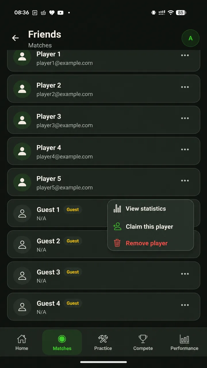 Guest menu in Friends with Claim this player